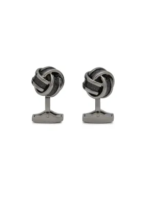 -----------TATEOSSIAN ---- ------------ ----Gunmetal Plated Carbon Fibre Knot Cufflinks With Shirt Stud Set --