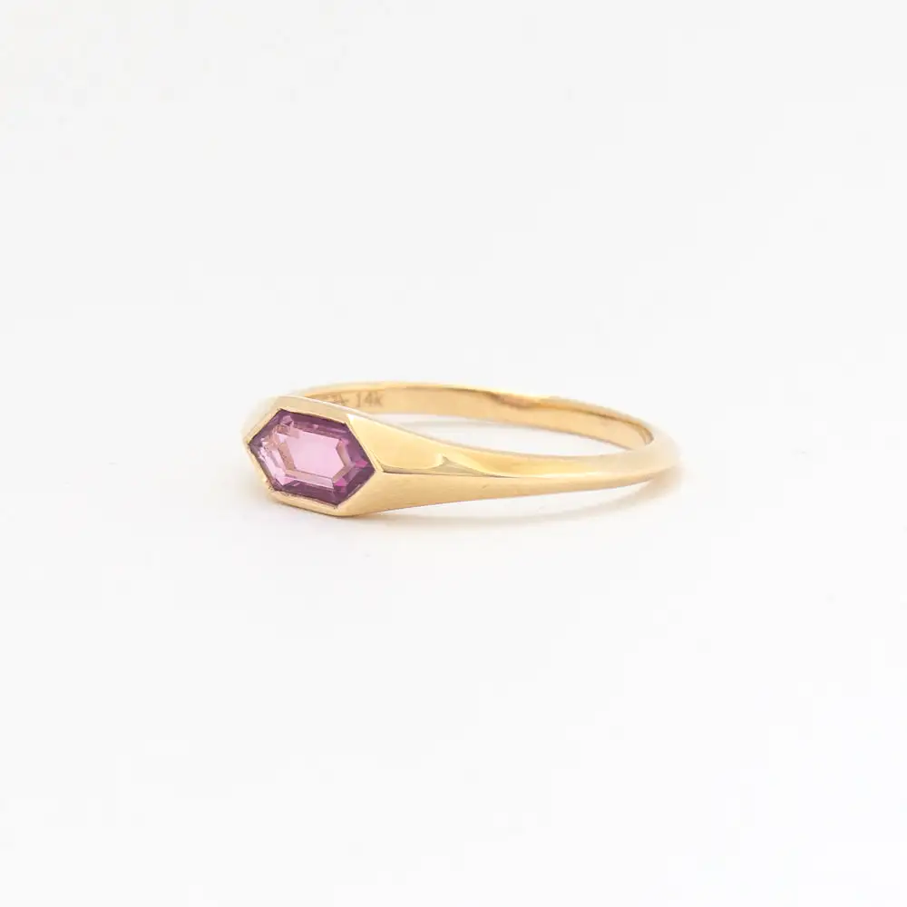 1.00 ct Pink Sapphire Hexagon Signet Ring