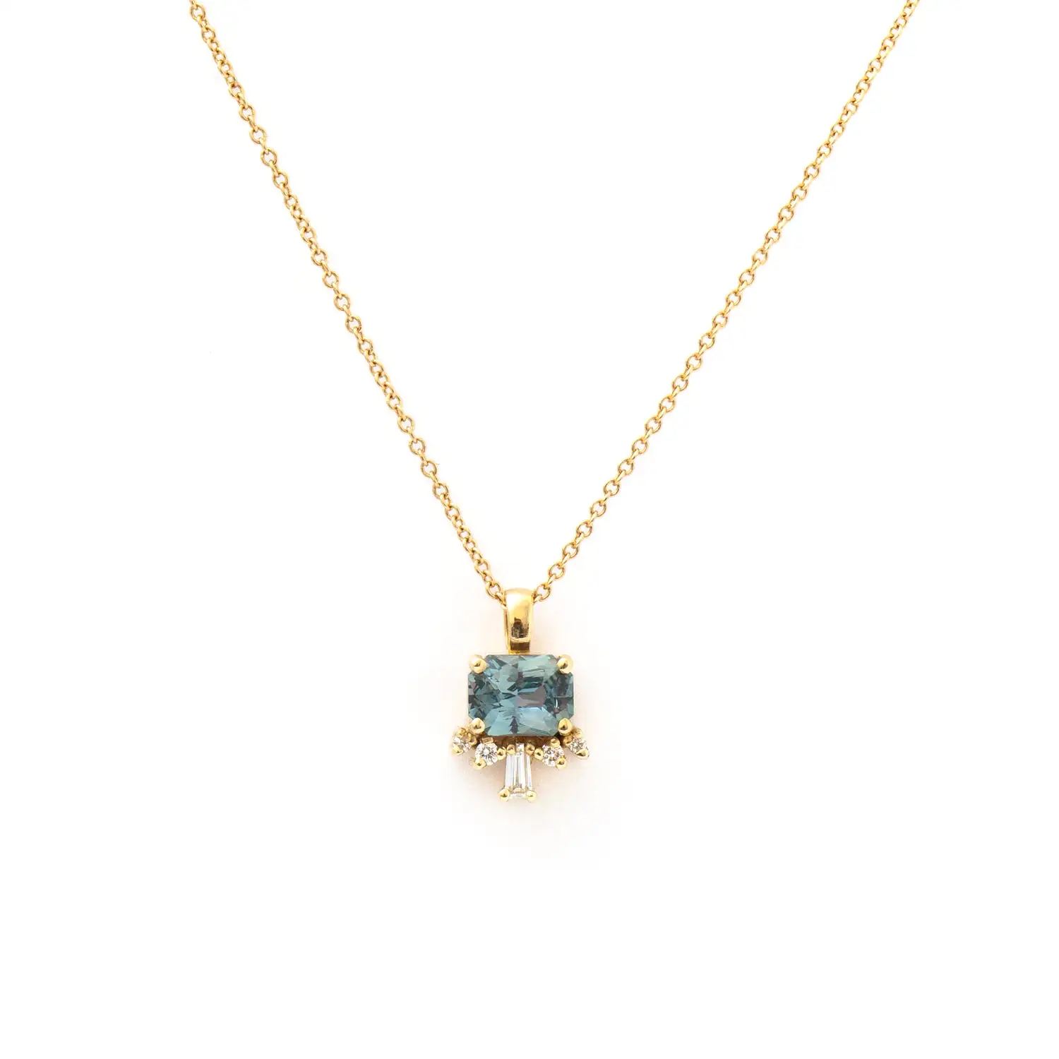 1.32 ct Light Teal Radiant Sapphire Lucy Pendant Necklace