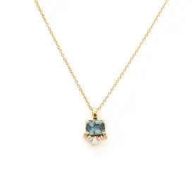 1.32 ct Light Teal Radiant Sapphire Lucy Pendant Necklace