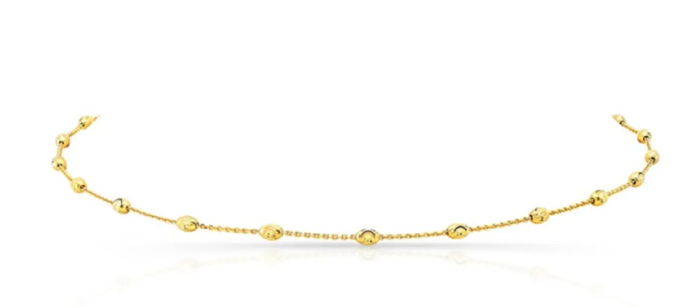 14K Gold Diamond Cut Beaded Chain Necklace