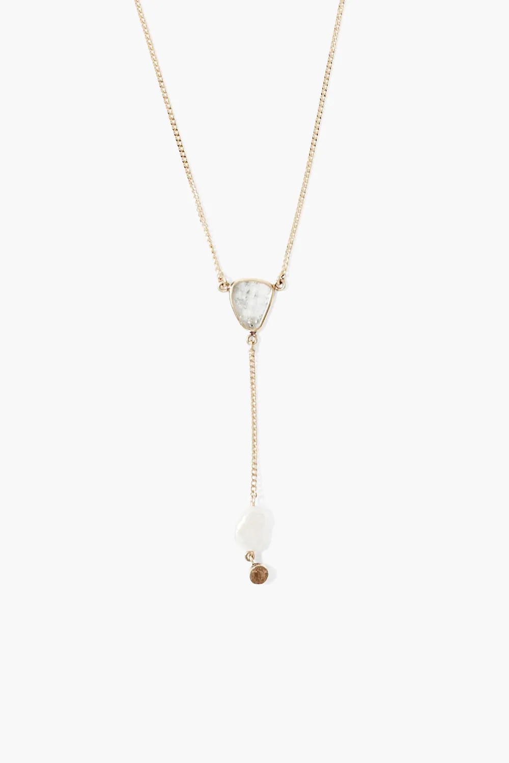 14k Sloane Lariat Necklace White Pearl Mix