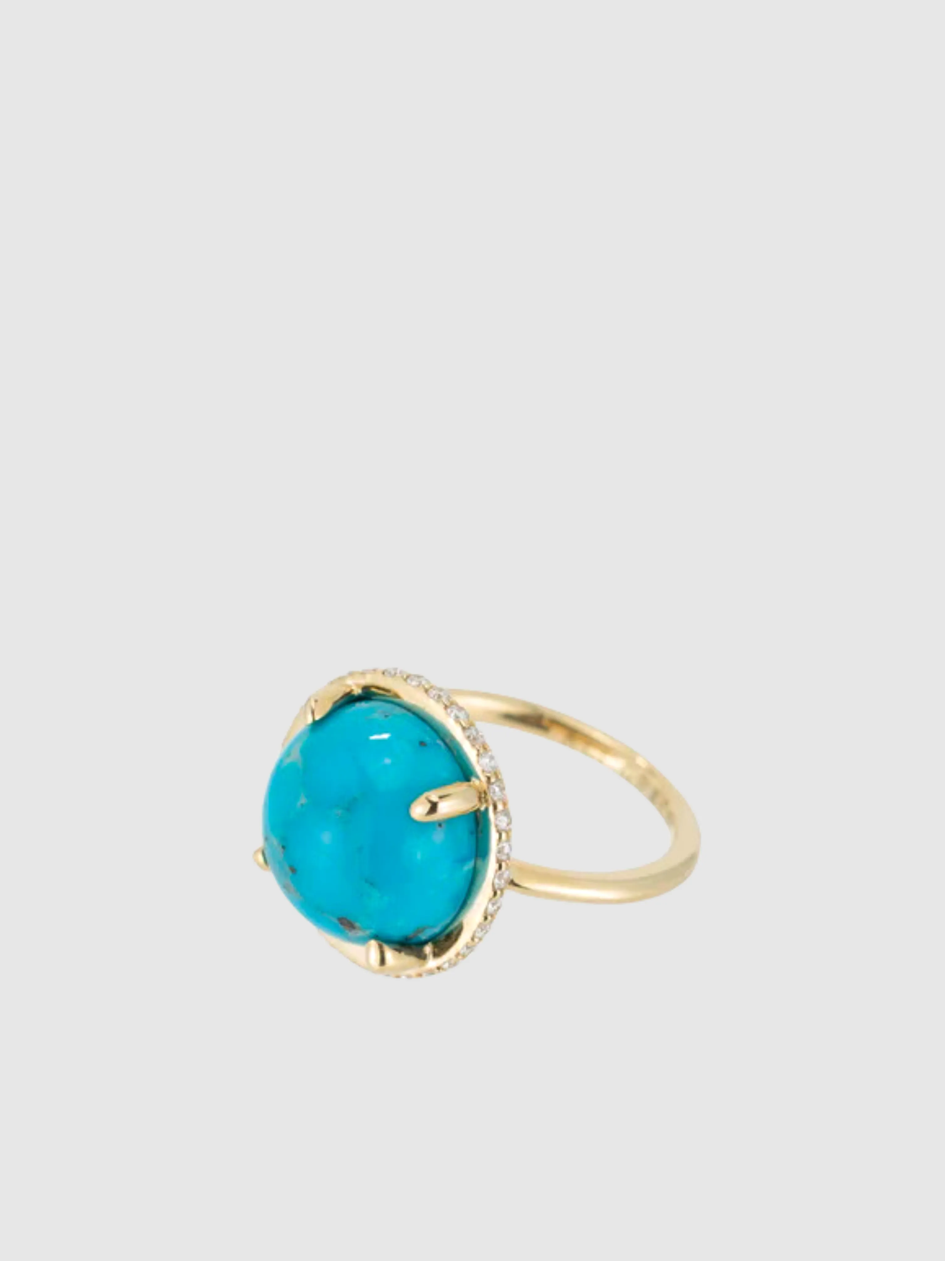 14k Yellow Gold with Turquoise Cabochon & Side Diamond Channel Ring