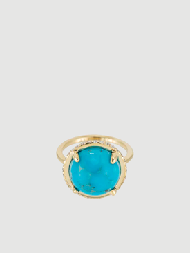 14k Yellow Gold with Turquoise Cabochon & Side Diamond Channel Ring