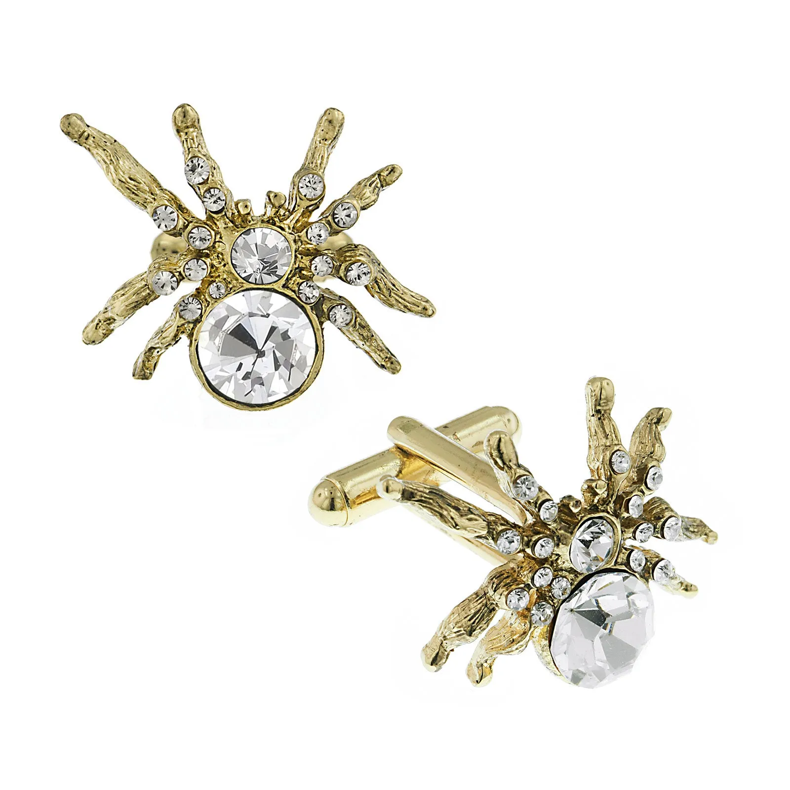 1928 Jewelry 14K Gold Dipped Crystal Spider Cufflinks