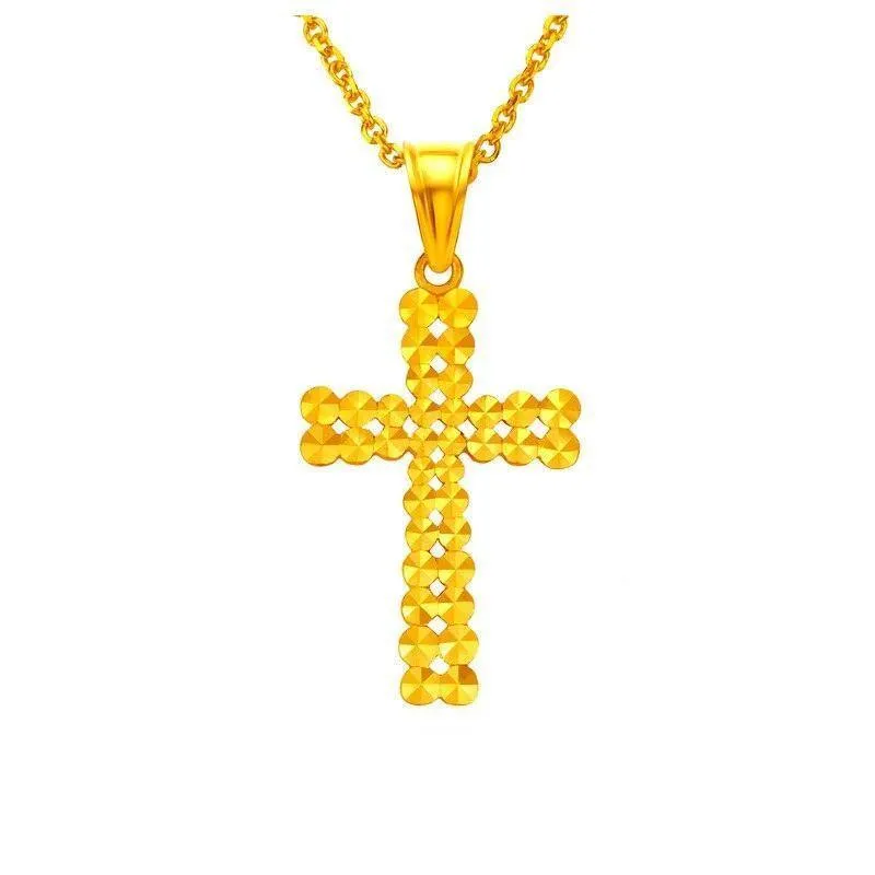 24K Pure Gold Beaded Cross Pendant