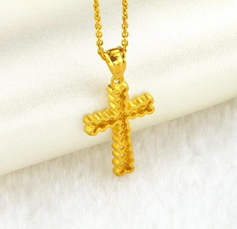 24K Pure Gold Beaded Cross Pendant