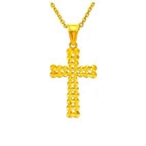 24K Pure Gold Beaded Cross Pendant