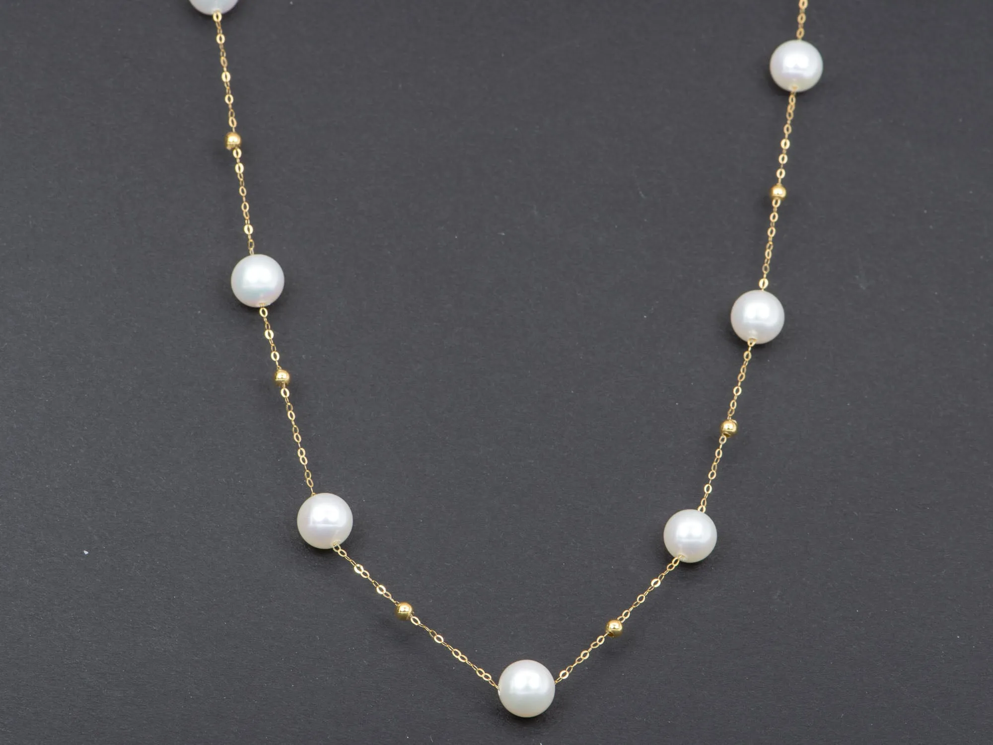 7mm Freshwater Pearl Station Necklace 18K Gold OOAK R4217