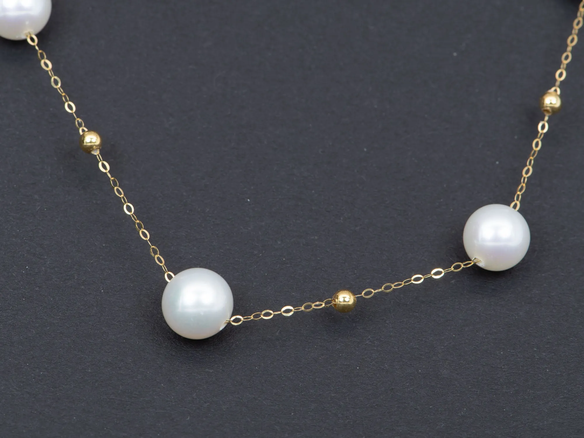 7mm Freshwater Pearl Station Necklace 18K Gold OOAK R4217