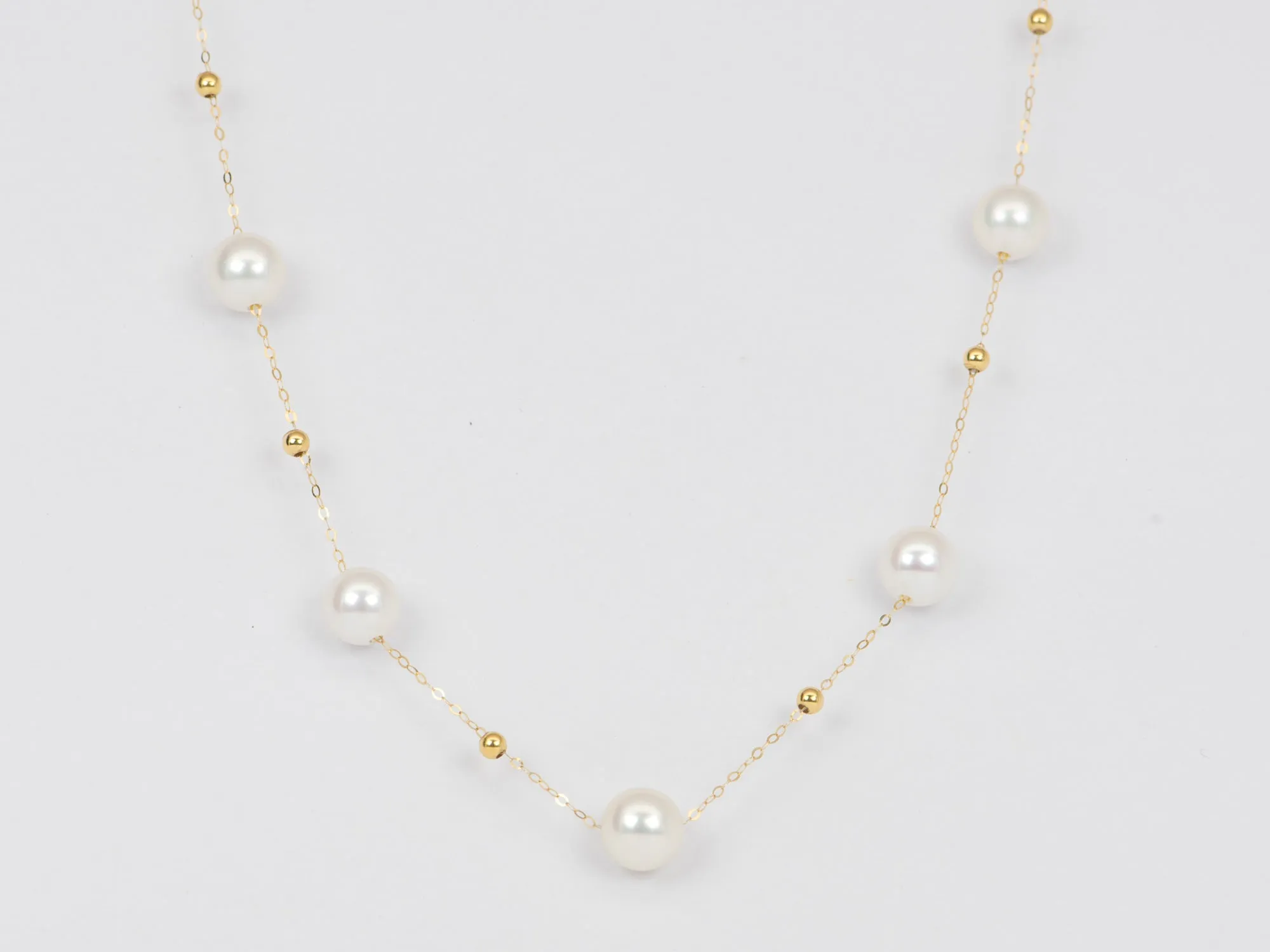 7mm Freshwater Pearl Station Necklace 18K Gold OOAK R4217