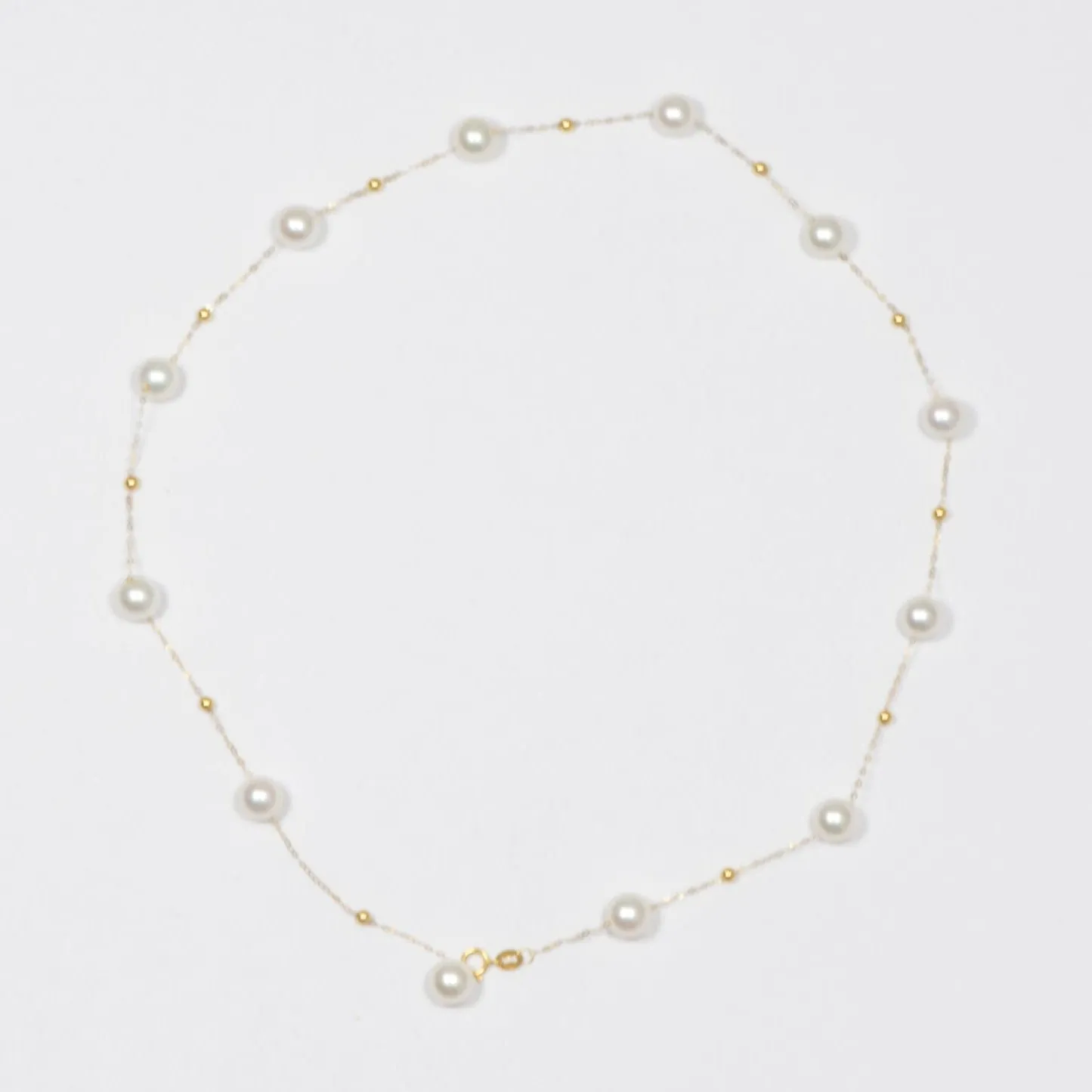 7mm Freshwater Pearl Station Necklace 18K Gold OOAK R4217