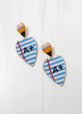 A+ School Beaded Earring- Blue