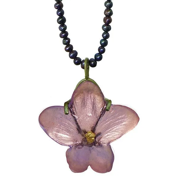 African Violet Pendant Necklace with Pearl by Michael Michaud