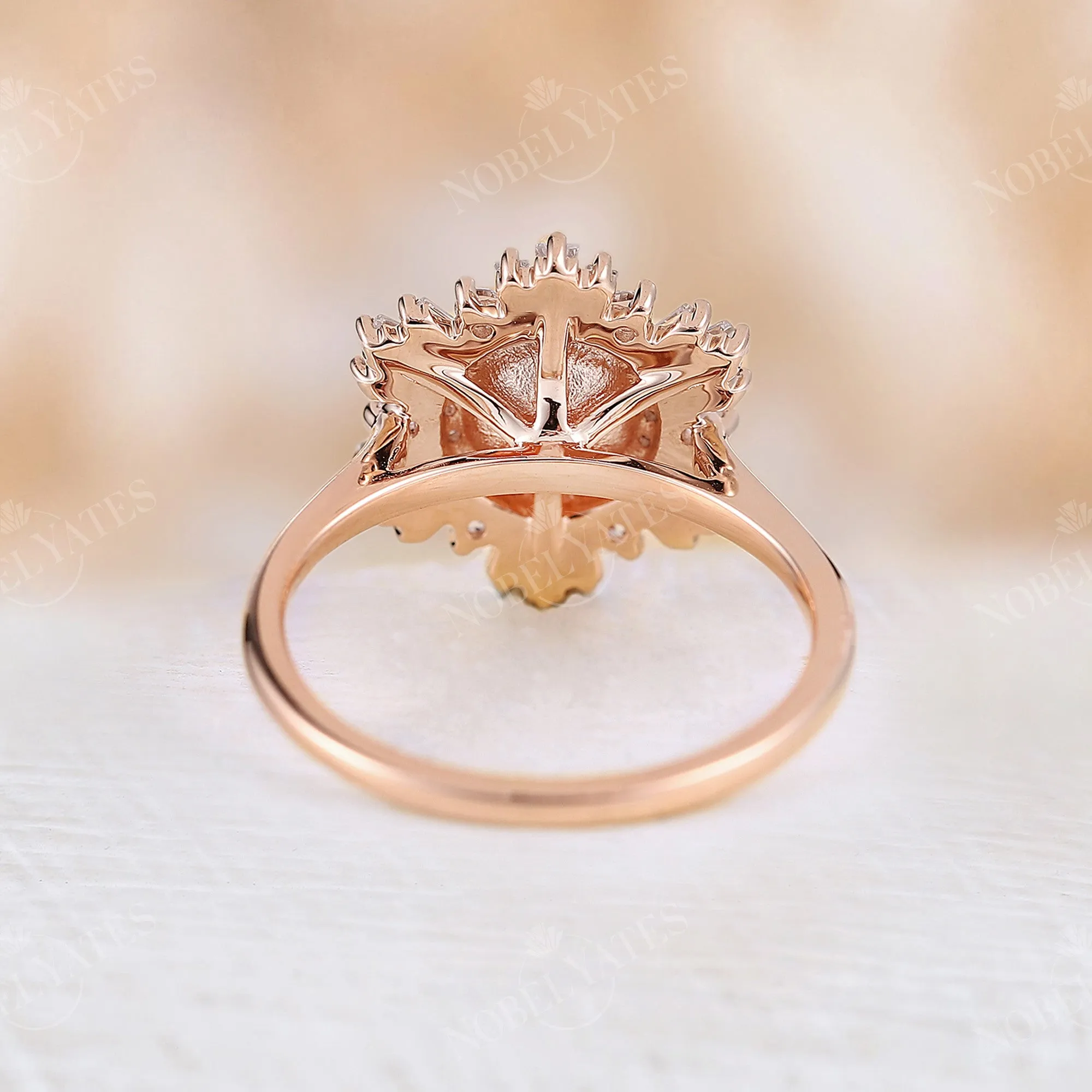 Akoya Pearl Art Deco Halo Engagement Ring Rose Gold