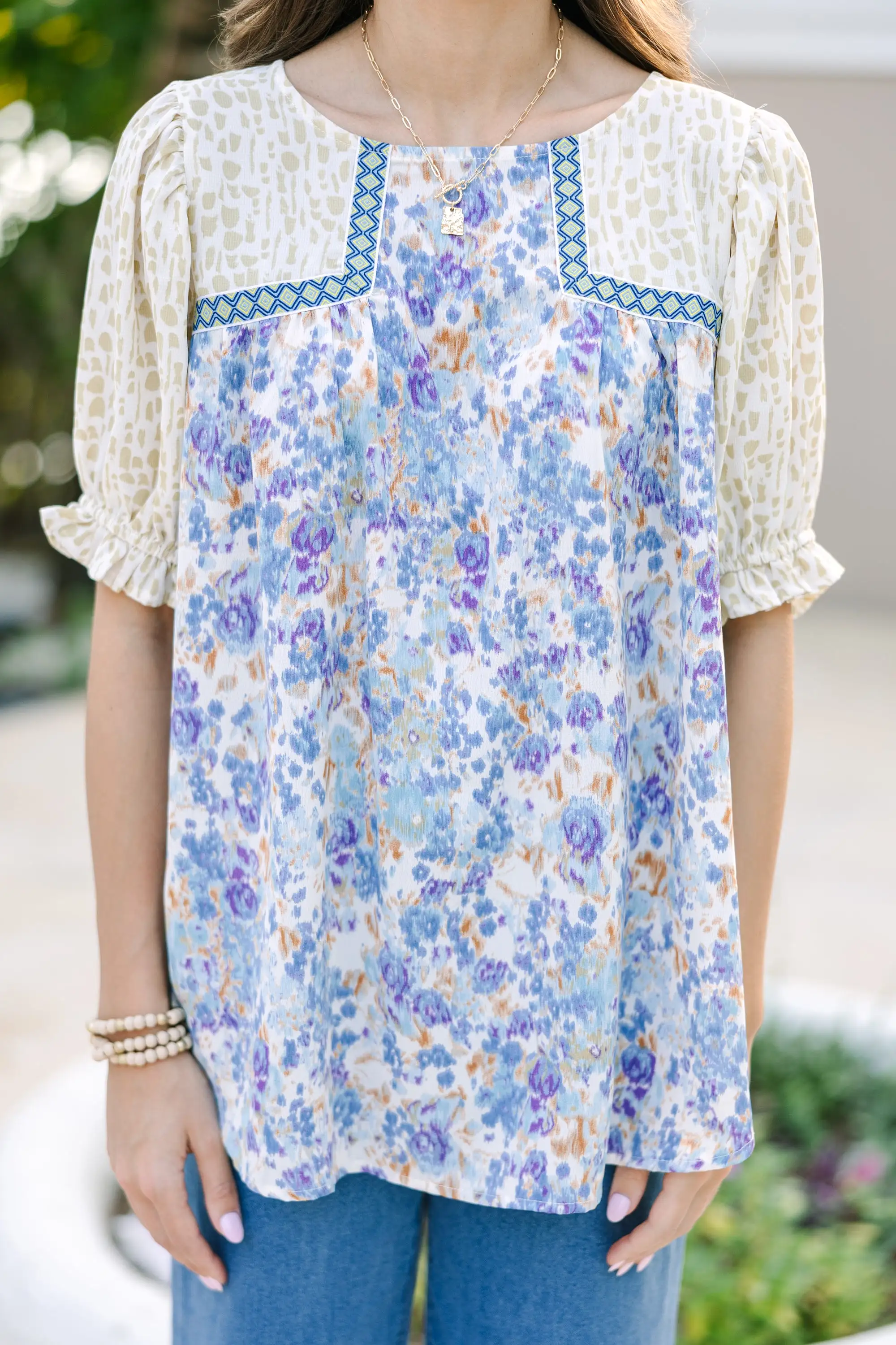 All About You Blue Floral Mix Blouse