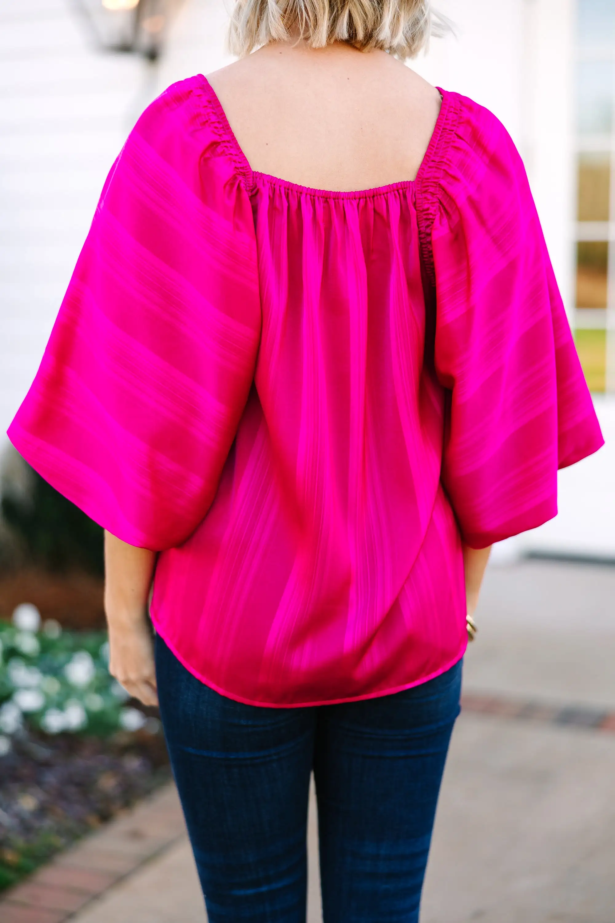 All For Love Magenta Pink Satin Striped Blouse