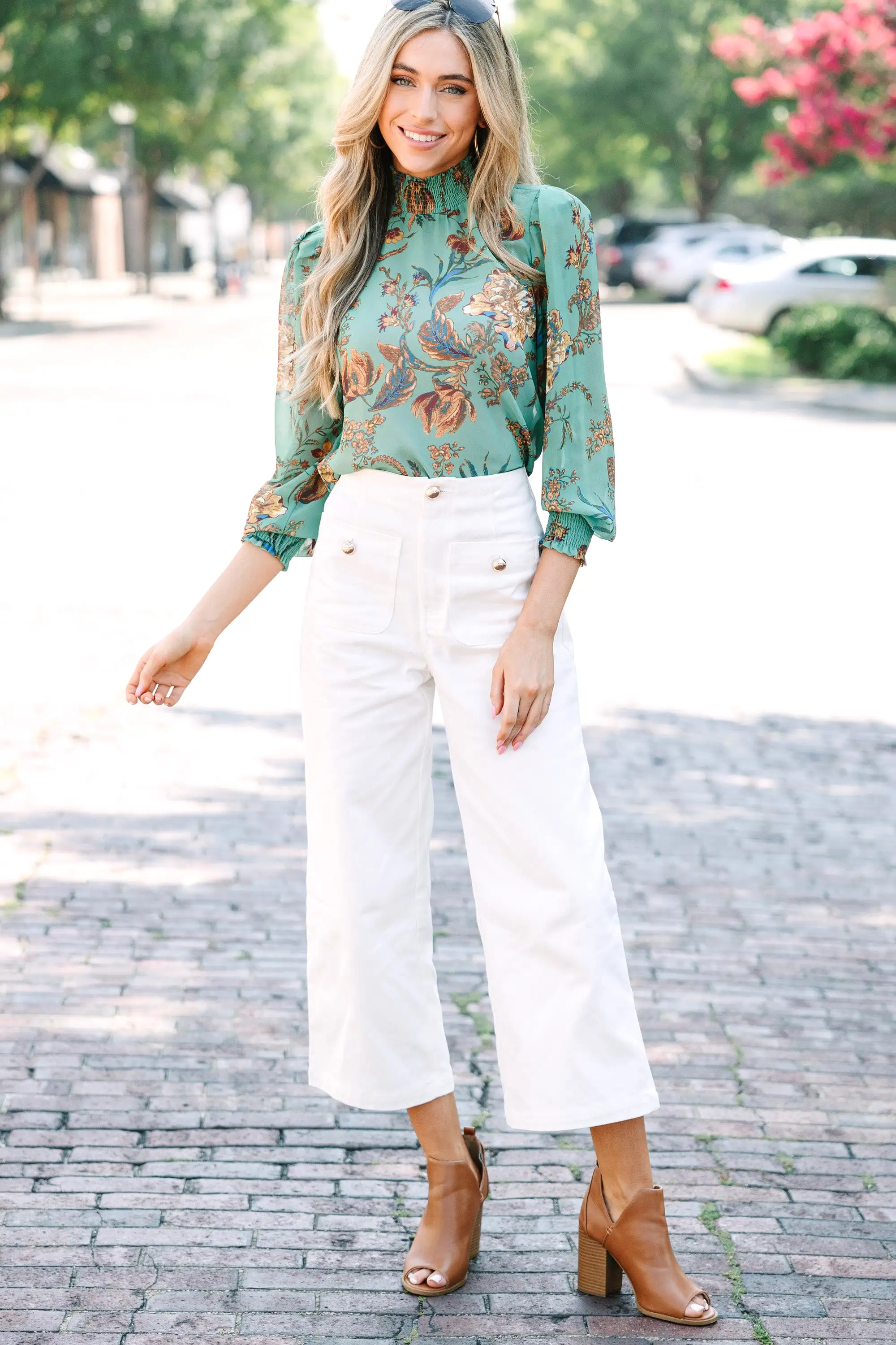 All I Need Sage Green Floral Blouse