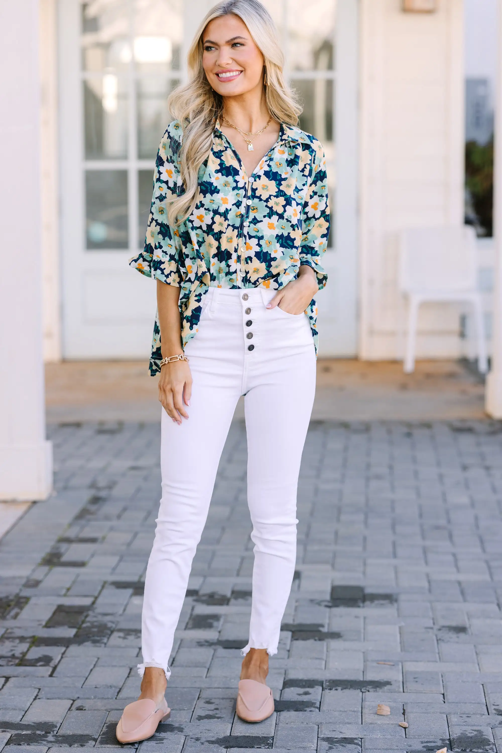 All That You Need Navy Floral Blouse