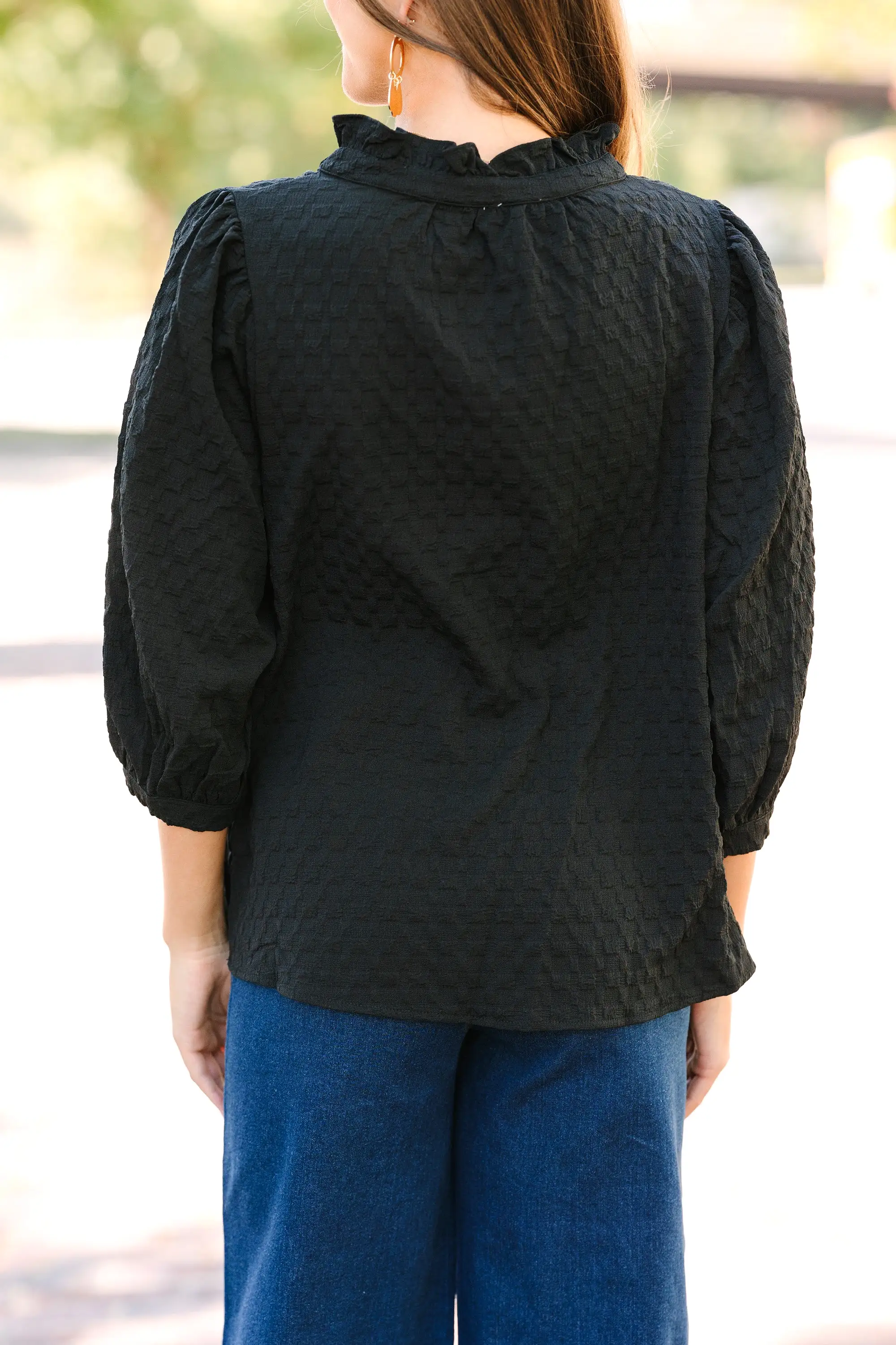 All Up To You Black Textured Blouse