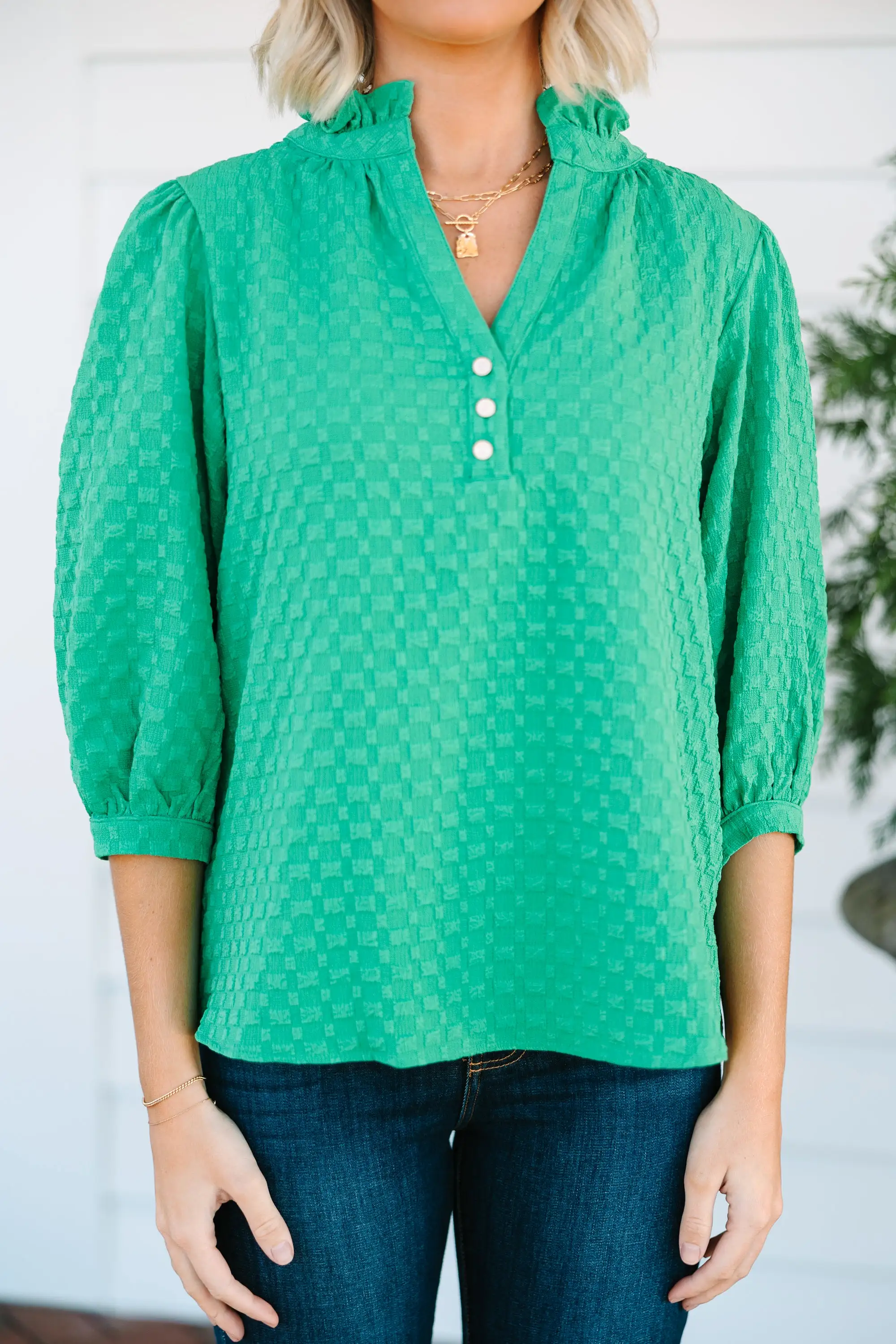 All Up To You Green Textured Blouse