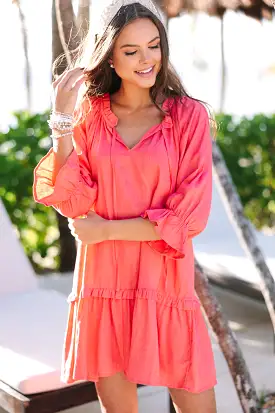 Always In The Lead Coral Orange Linen Dress