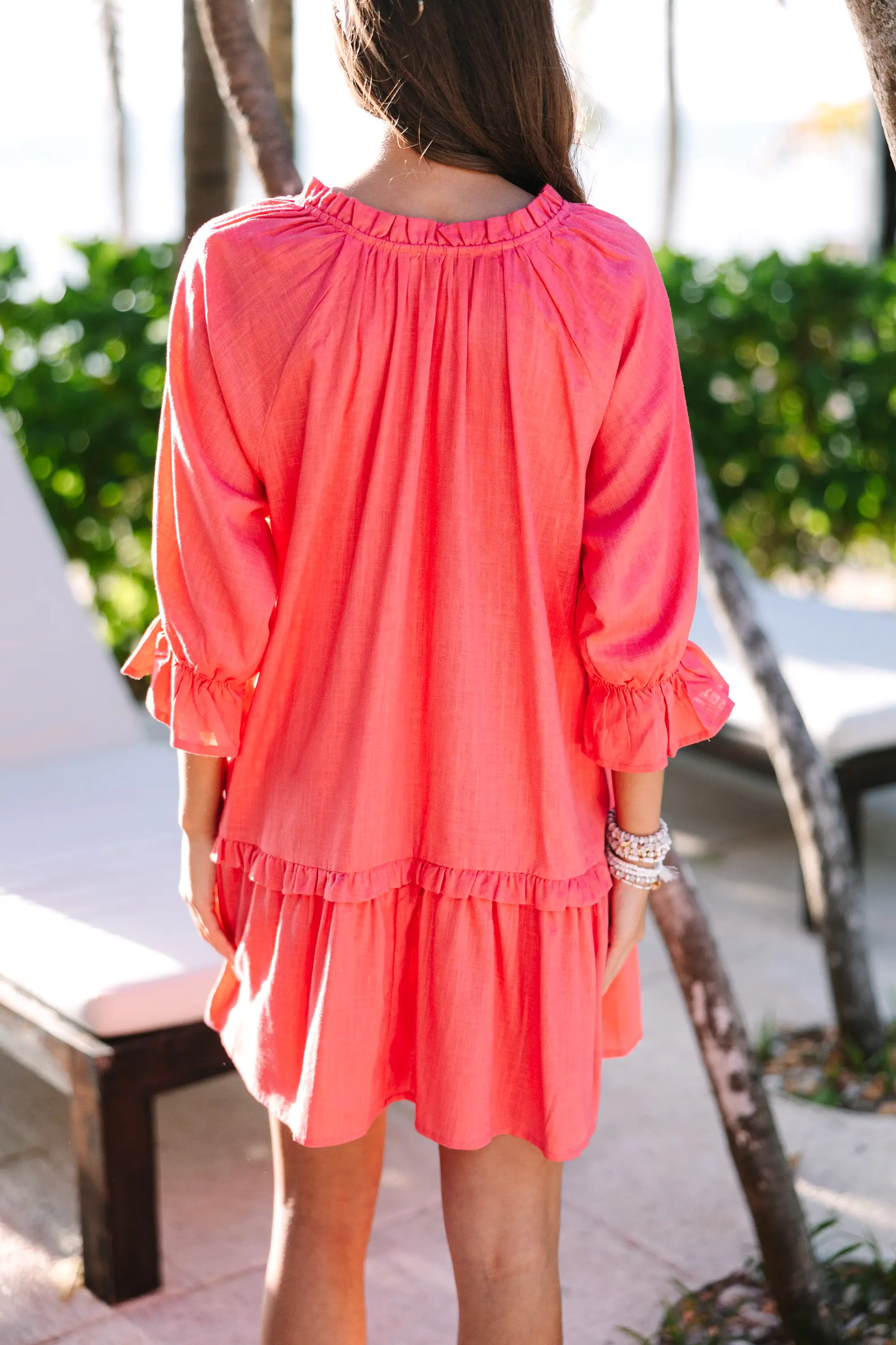 Always In The Lead Coral Orange Linen Dress