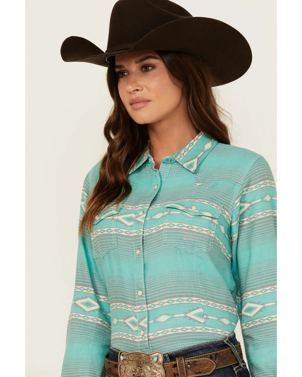 Ariat Women's R.E.A.L Jadeite Jacquard Southwestern Print Long Sleeve Snap Western Shirt