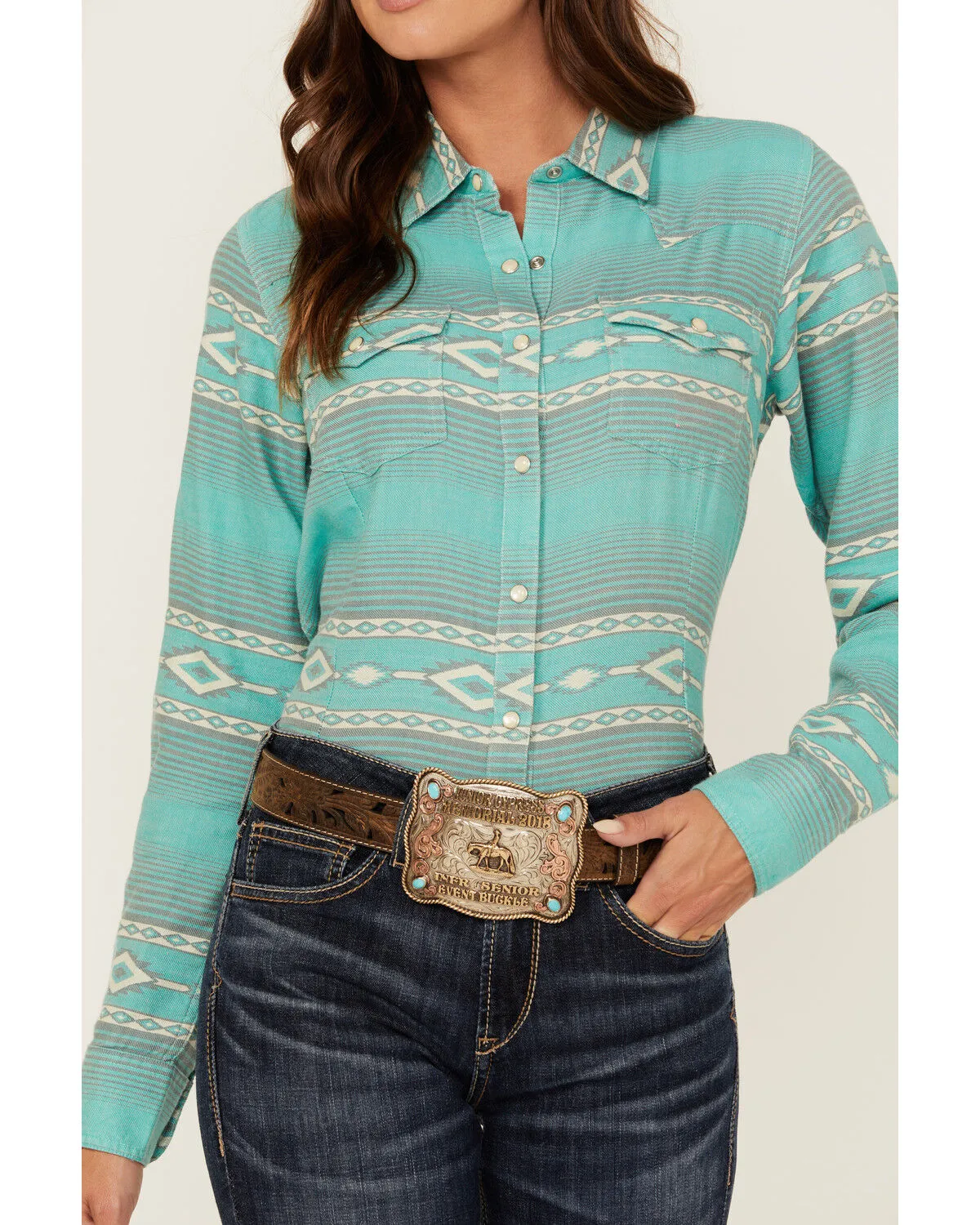 Ariat Women's R.E.A.L Jadeite Jacquard Southwestern Print Long Sleeve Snap Western Shirt