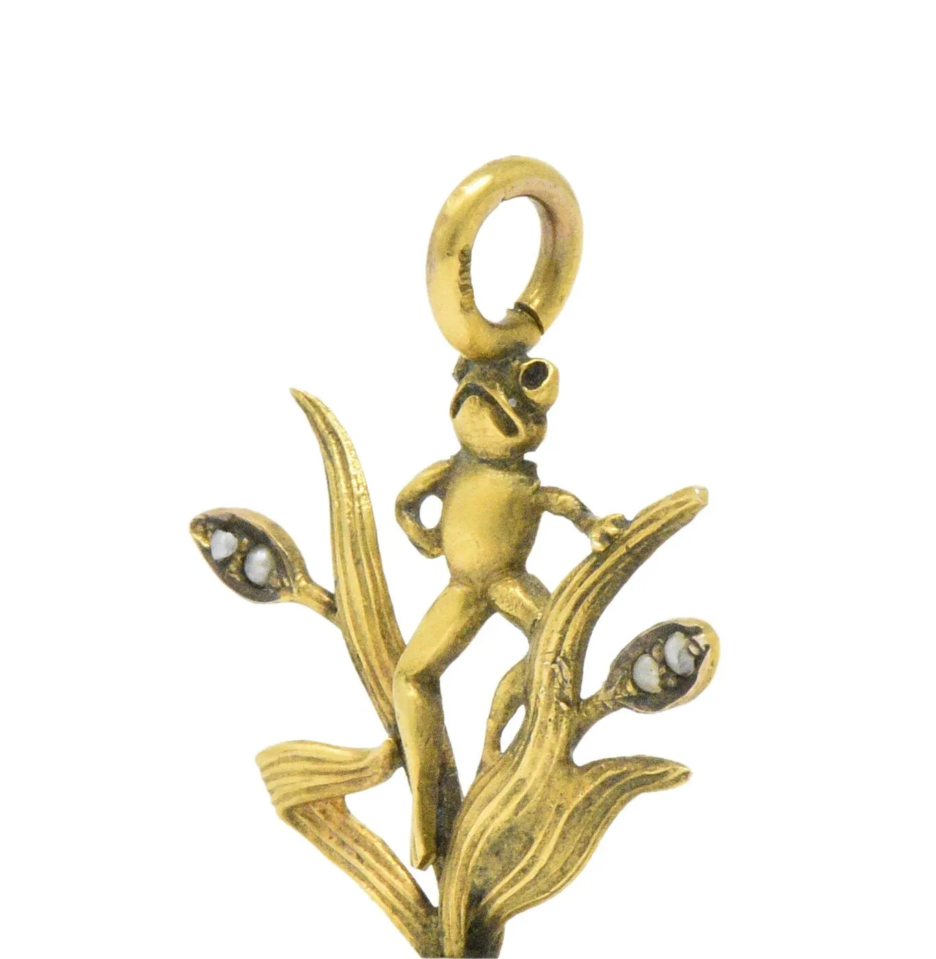 Art Nouveau Pearl Seed Pearl And 14 Karat Gold Frog Pendant