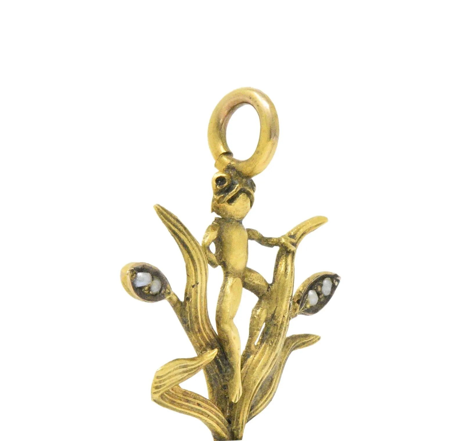 Art Nouveau Pearl Seed Pearl And 14 Karat Gold Frog Pendant