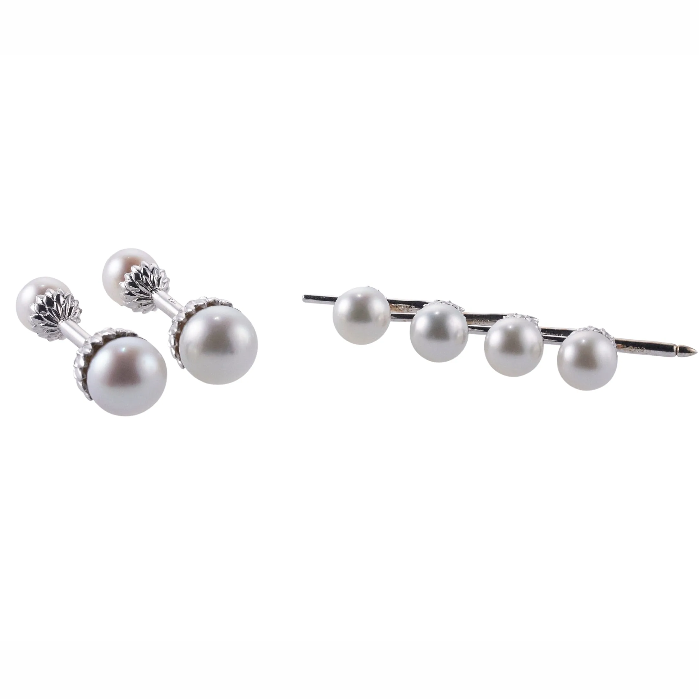 Assael South Sea Pearl White Gold Cufflinks Stud Set