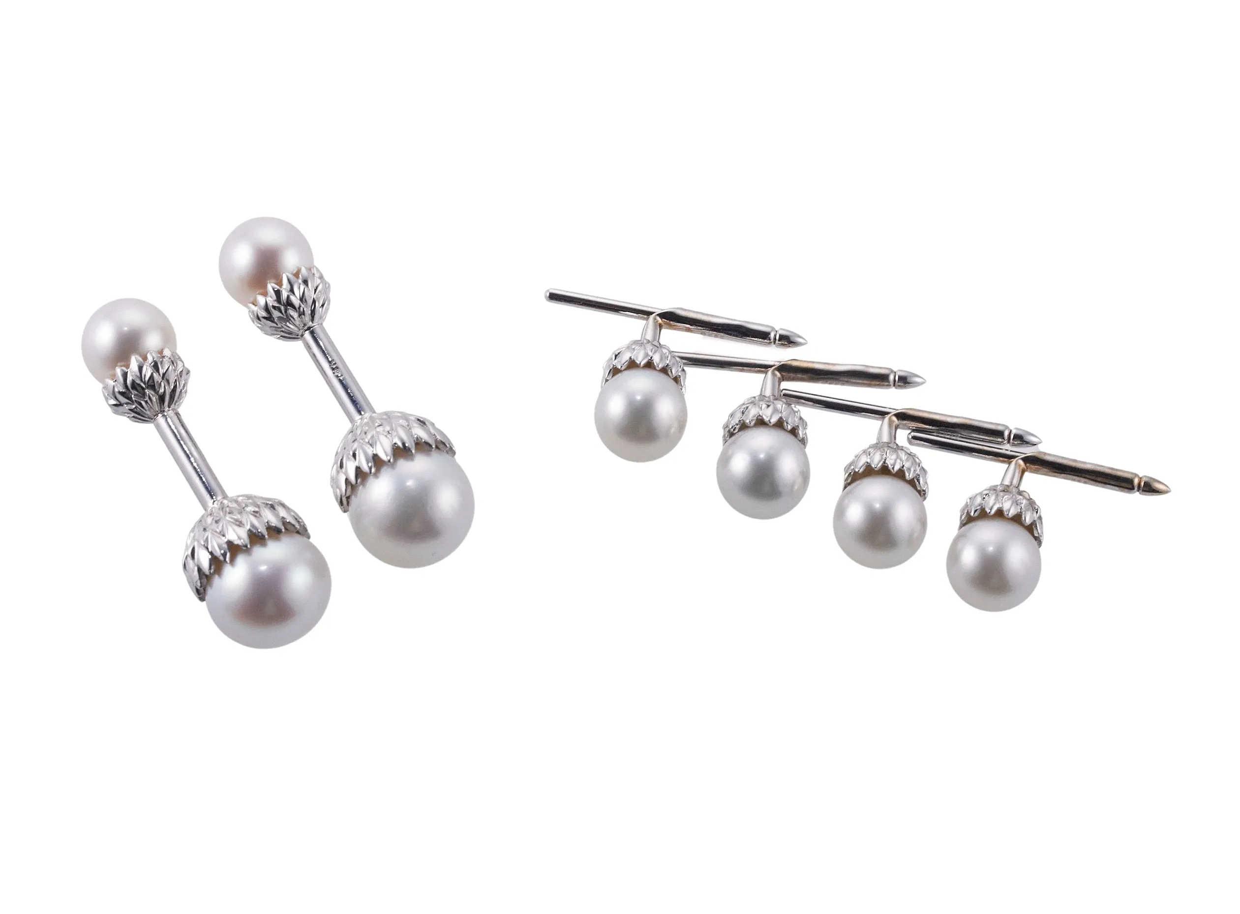 Assael South Sea Pearl White Gold Cufflinks Stud Set