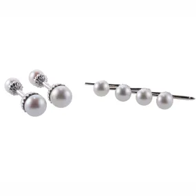 Assael South Sea Pearl White Gold Cufflinks Stud Set