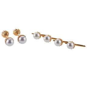 Assael South Sea Pearl Yellow Gold Cufflinks Stud Set