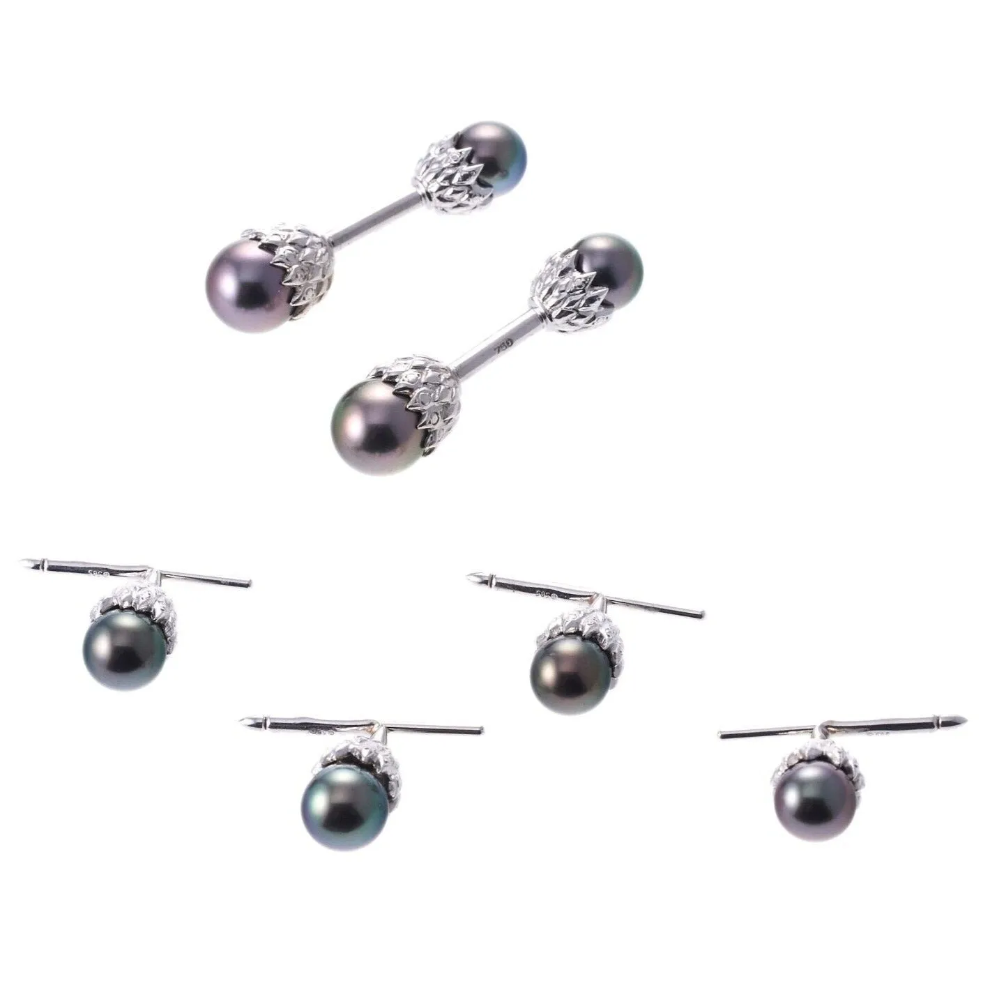 Assael South Sea Tahitian Pearl White Gold Cufflinks Stud Set