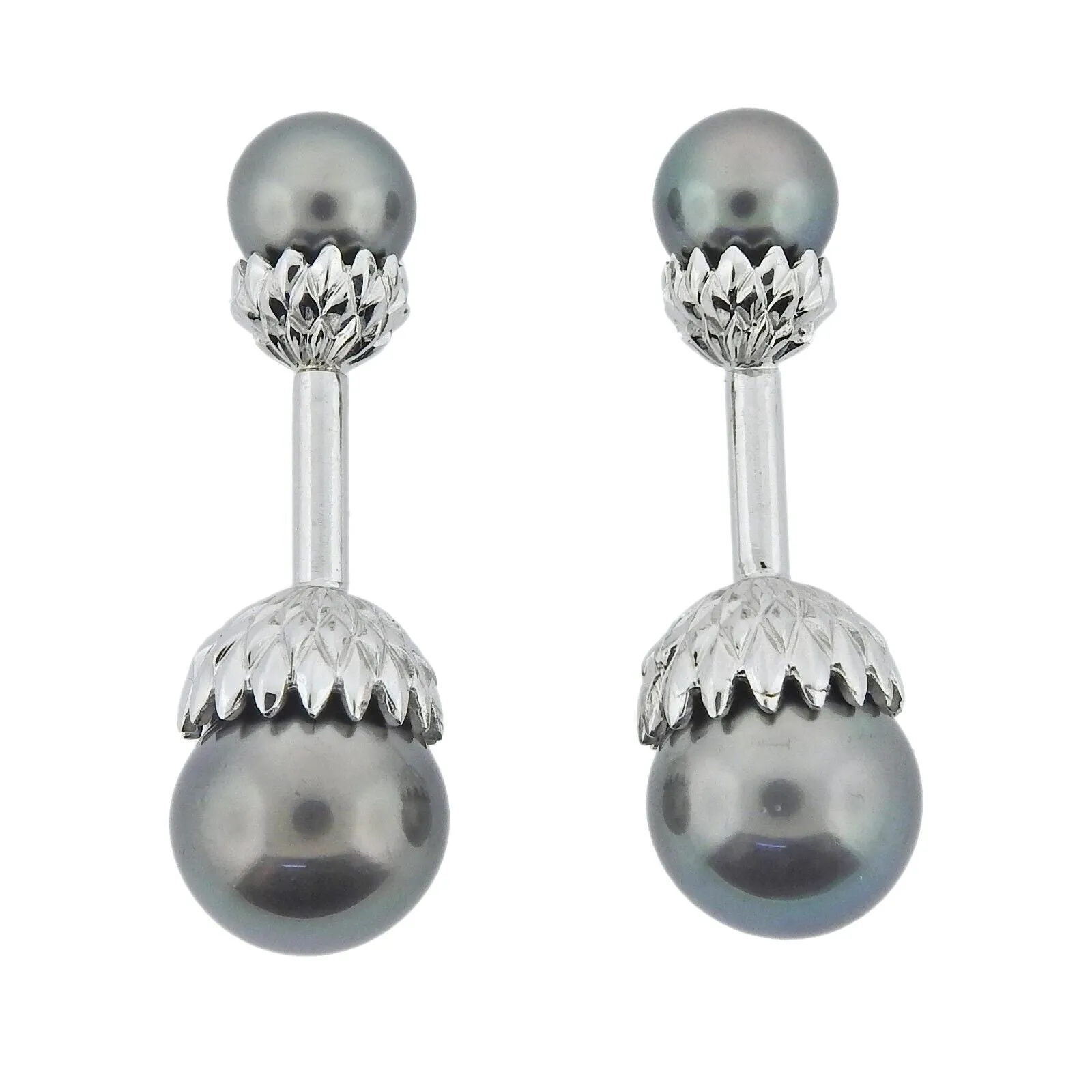 Assael South Sea Tahitian Pearl White Gold Cufflinks Stud Set