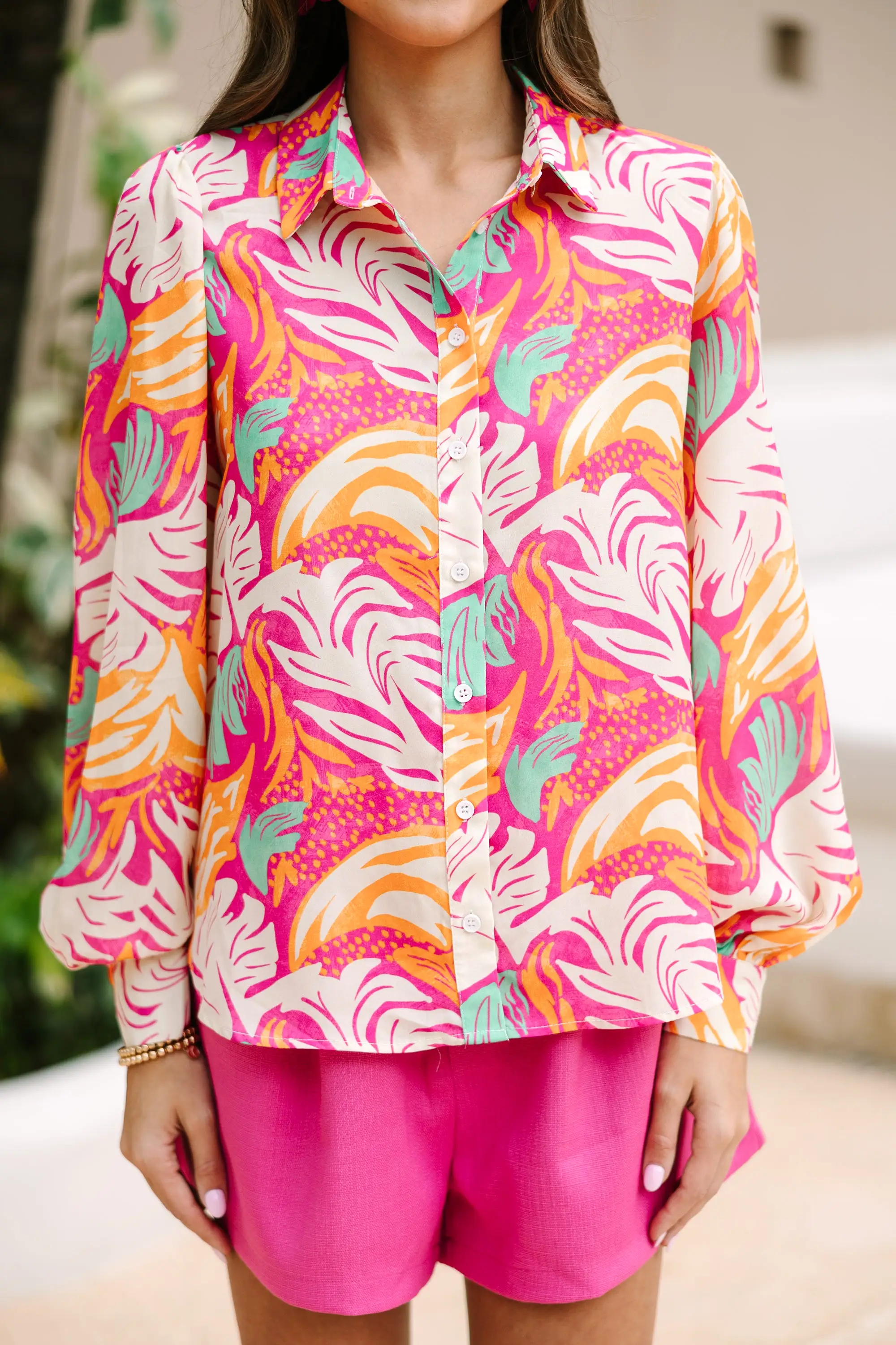 At Your Fingertips Fuchsia Pink Abstract Blouse