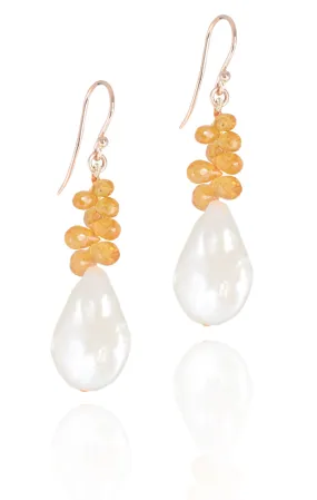 Baroque Freshwater Pearl Mandarin Garnet Drop Earrings