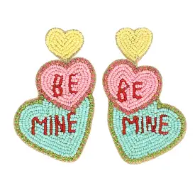 Be Mine Hearts Beaded Earrings - Mint