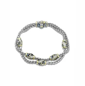 Beaded Indigo Finish Pave Double Chain Bracelet by John Medeiros