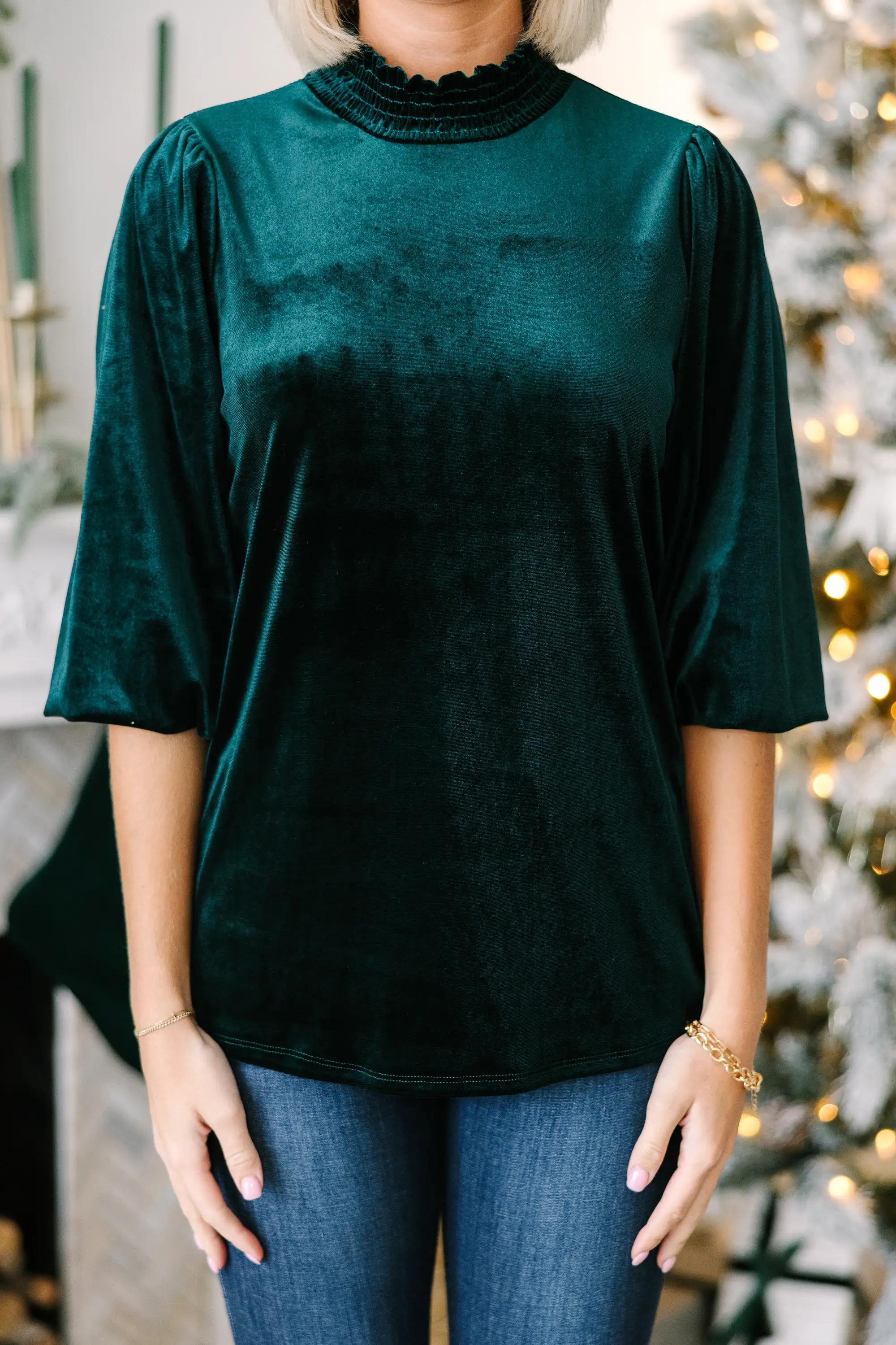 Better Than Ever Hunter Green Velvet Blouse