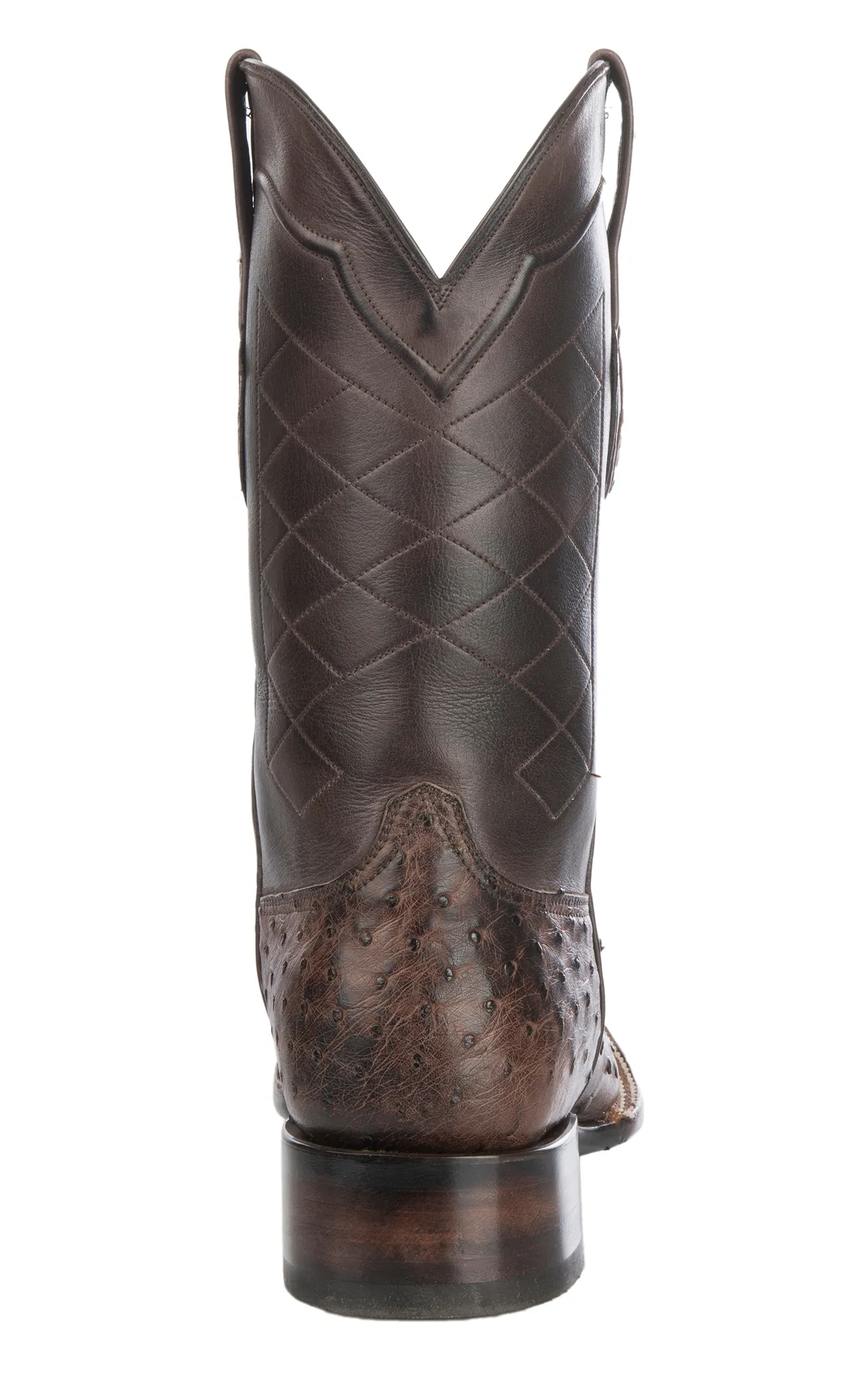 Black Jack Men's Burnished Brown Full Quill Ostrich Wide Square Toe Exotic Cowboy Boots