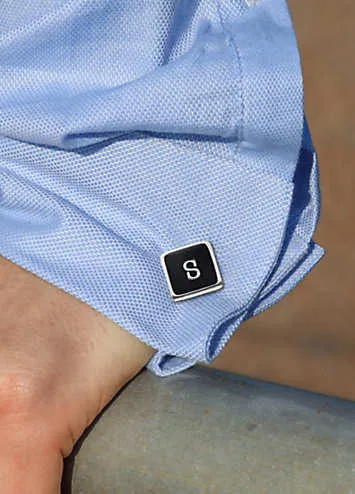 Black Personalised Initial Rounded Square Cufflinks by For You Collection | Look Again