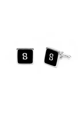 Black Personalised Initial Rounded Square Cufflinks by For You Collection | Look Again