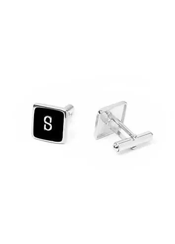 Black Personalised Initial Rounded Square Cufflinks by For You Collection | Look Again