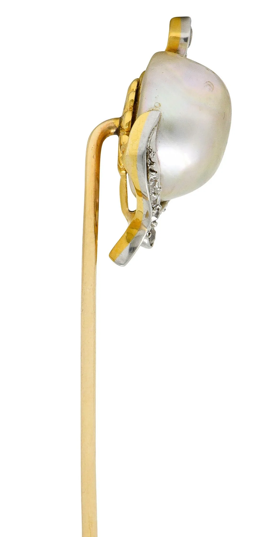 Black Starr & Frost Diamond Baroque Pearl Platinum-Topped 18 Karat Gold Stickpin