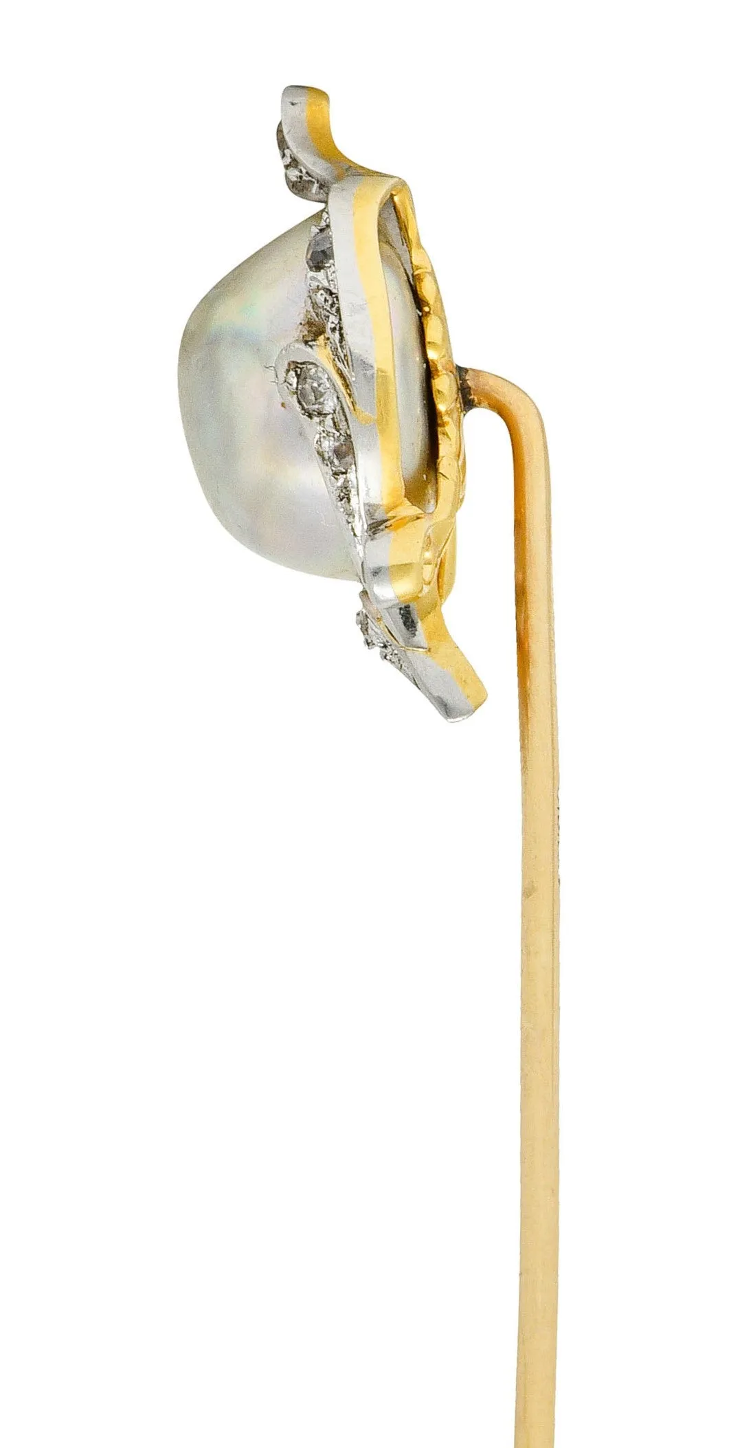 Black Starr & Frost Diamond Baroque Pearl Platinum-Topped 18 Karat Gold Stickpin