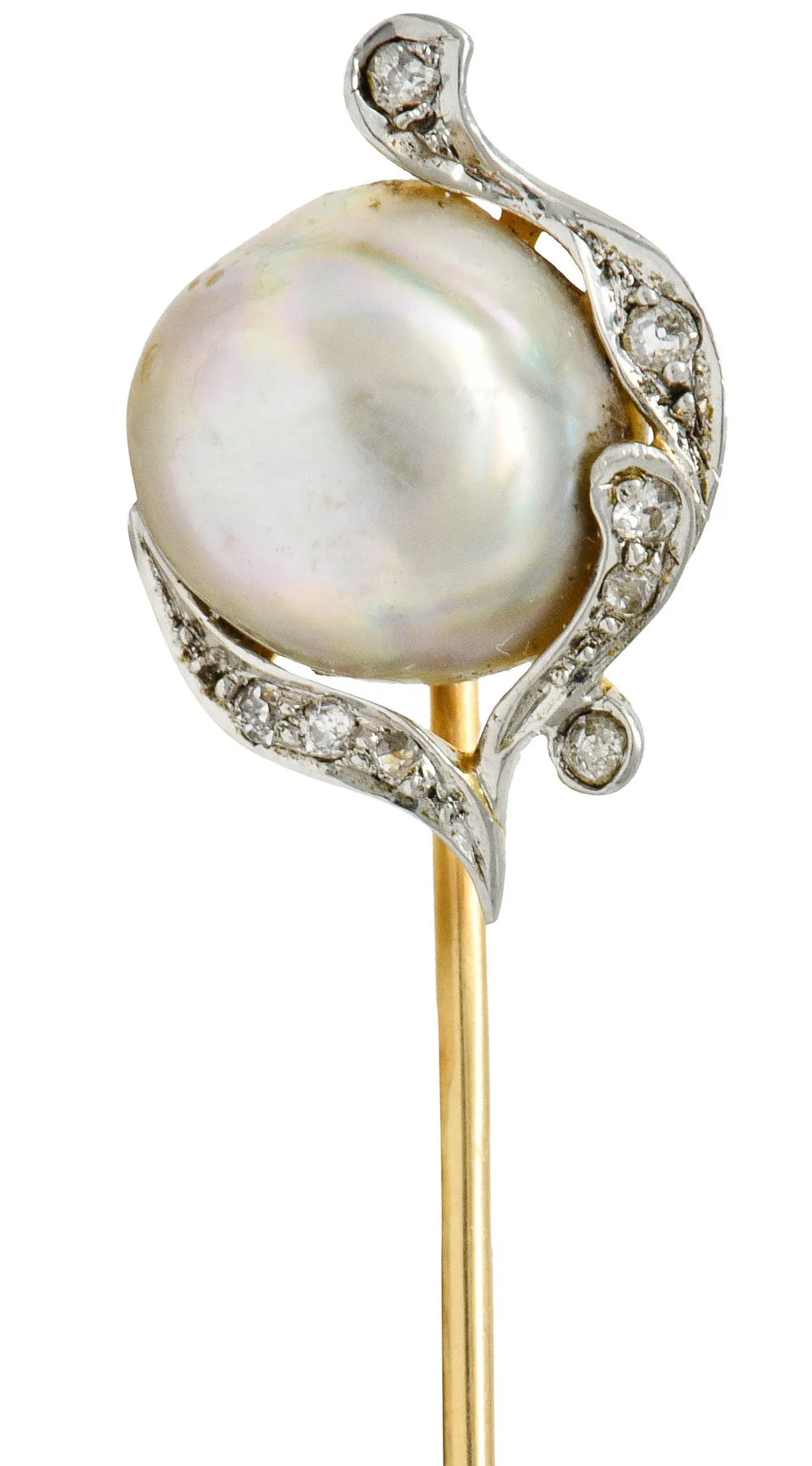 Black Starr & Frost Diamond Baroque Pearl Platinum-Topped 18 Karat Gold Stickpin