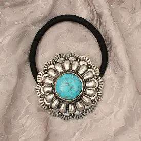 Blazin Roxx Hair Tie Tound Flower Concho Turquoise Stone